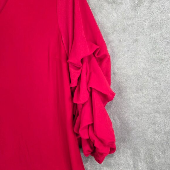 Womens EST. 1946 Red Tunic Top Ruffle Sleeves V Neck Polyester Blend Size XL - Picture 3 of 10